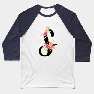 Letter S With Watercolor Floral Wreath Baseball T-Shirt